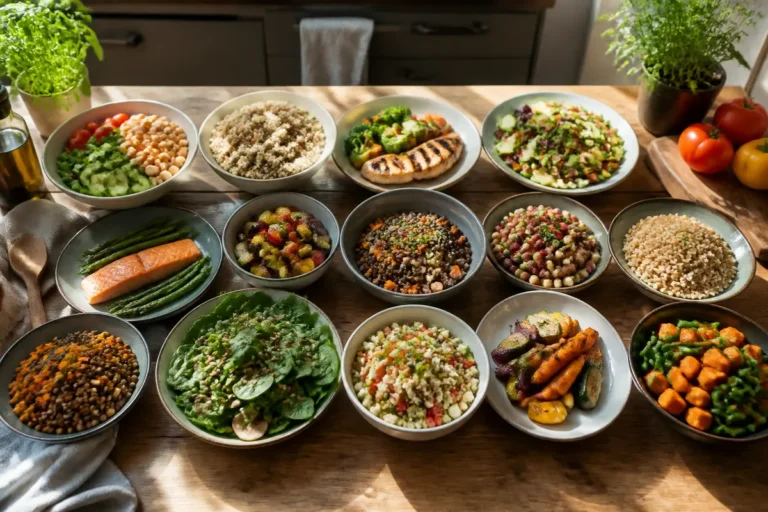 Assortiment de 14 menus sains à base de légumes, céréales et protéines variées