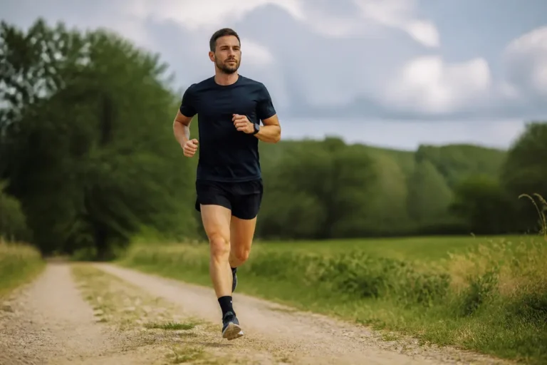Jogger solitaire sur chemin forestier explorant l'endurance fondamentale et son calcul optimal