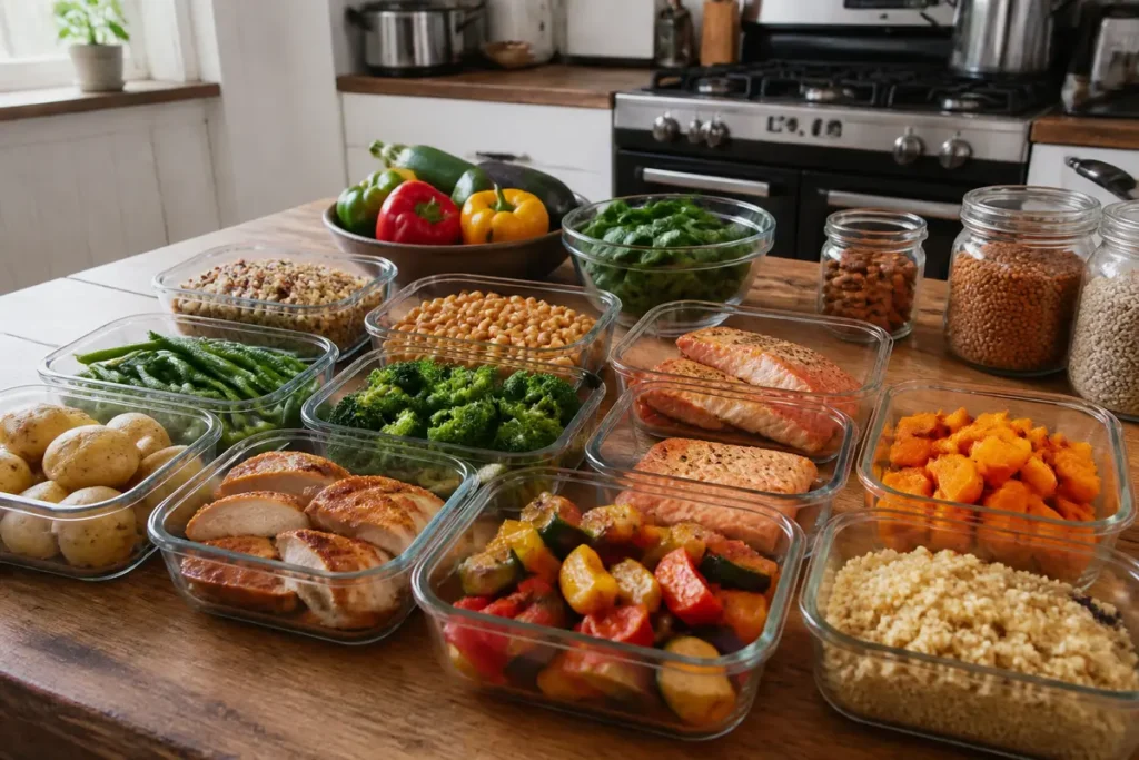 Plats sains préparés pour une idee de menus pour la semaine saine et variée