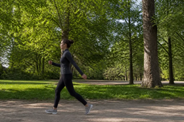 Personne marchant dans un parc pour perdre du poids en marchant sous les arbres verts
